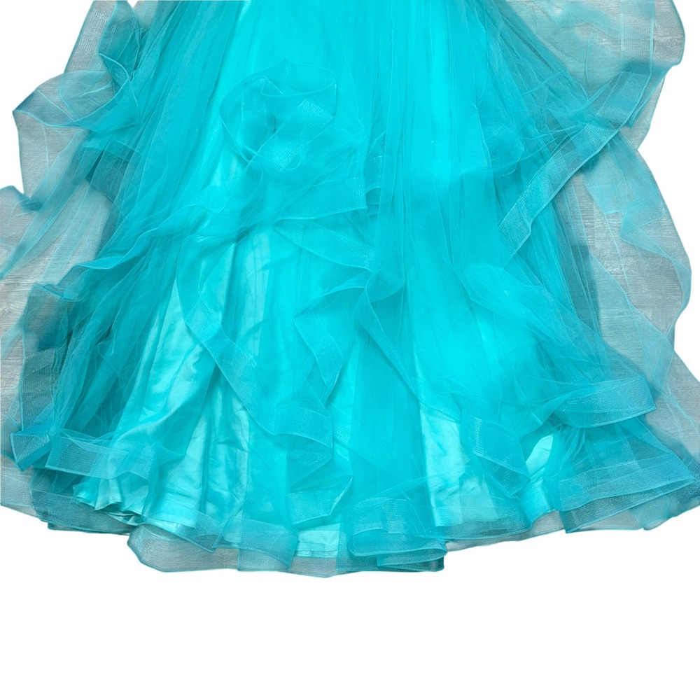 Ed Young Aqua Tulle Skirt Ruffle Layered w/ Rhinestone Waist |Size Small - Picture 9 of 9